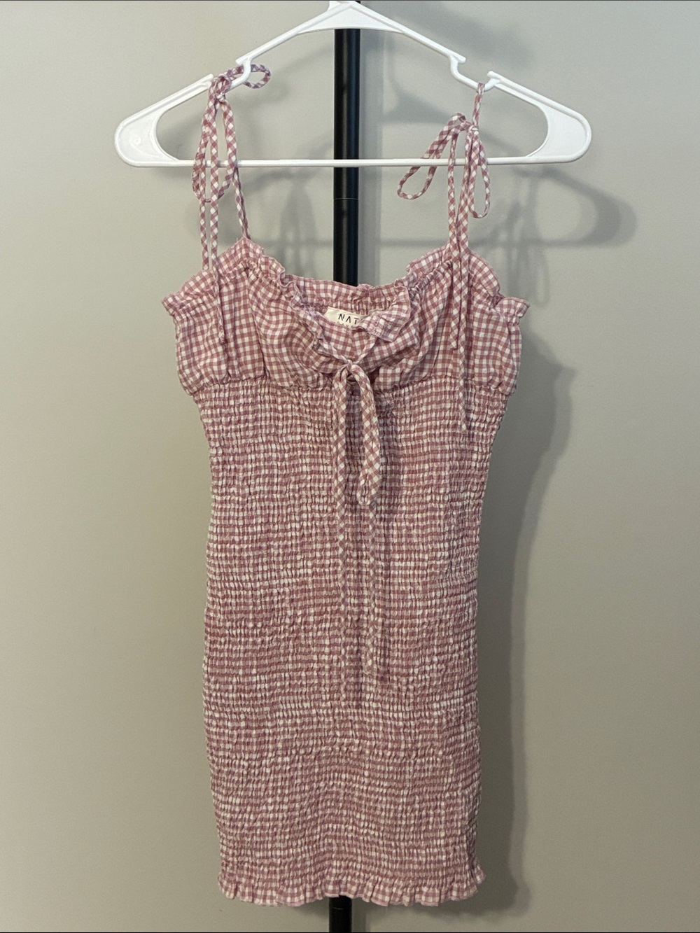 Native Daughter Lavender Purple Gingham Smocked Mini Dress with Tie Straps Small